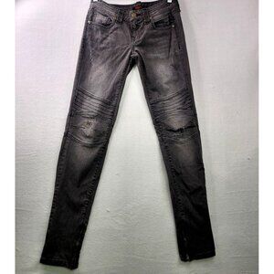 Vintage1 Gray Distressed Skinny Jeans 25 Zippered Ankles Stitched Knee Panels